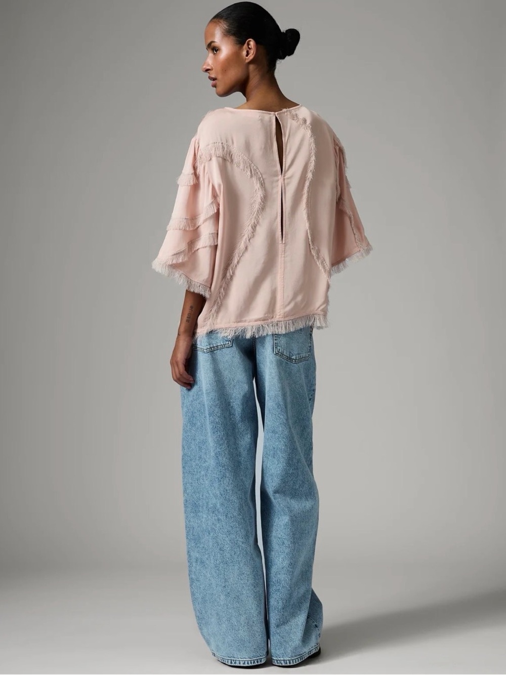DAY Women's Pale Pink Fringe-Trim Relaxed Blouse size US 10 NWT - Picture 4 of 6